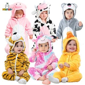 Rompertjes MICHLEY Halloween Baby Winterkleding Kostuum Flanel bodysuit met capuchon Pyjama Dieren Overall Jumpsuit voor kinderen Bebe 231120