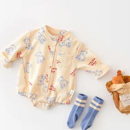 Macacão Milancel outono bebê bodysuits waffle meninos roupas urso impressão criança outerwear 231018