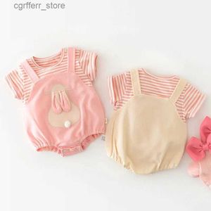 Rompers Milancel Summer False 2pcs babymeisjes schattig konijntje één stuk algehele jumpsuits katoenen baby baby bodysuit kleding outfits l410