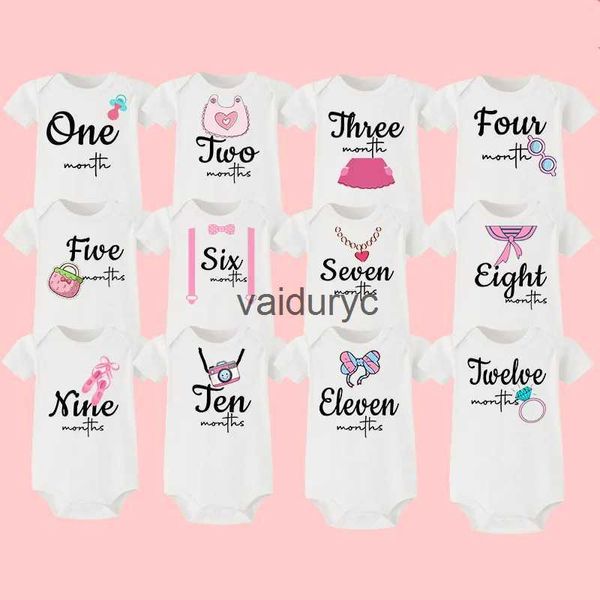 Rompers Monthly Milestone Baby Grow BodySuit Girls 1-12 mois Baby Shower Gift Moids Pictures Monthly Jumps Cuit Batfant Rober H240508