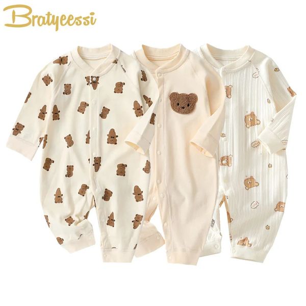 Barboteuses Mousseline Né Combinaison Dessin Animé Ours Manches Longues Bébé pour Garçons Filles Automne Vêtements Infantile Tenue Enfant Onesie 0 18M 231202