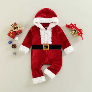 Rompers mijn eerste kerst pasgeboren Baby jongens meisjes jumpsuit lange mouw pluche trimgordel afdrukken romper Xmas kostuum J220922