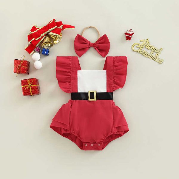 Barboteuses Mon premier Noël Nouveau-né Bébé Filles Barboteuse Santa Bandeau Tenue Bébé Combinaison Vêtements Cadeau De Noël J220922