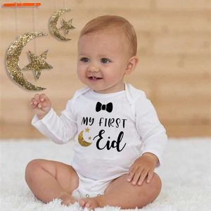 Rompères mon premier Eid Al Fitr Baby Jumpsuit Long Mancoved Hading Clothes et Islamic Holiday Clothing for Boys and Girlsl2405