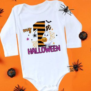 Rompers My First Halloween Print Body Body Clats à manches longues Bénéfites Boy Girl Halloween Party Jumps Support NOUVELLABLE COLLES FESTIVES H240508