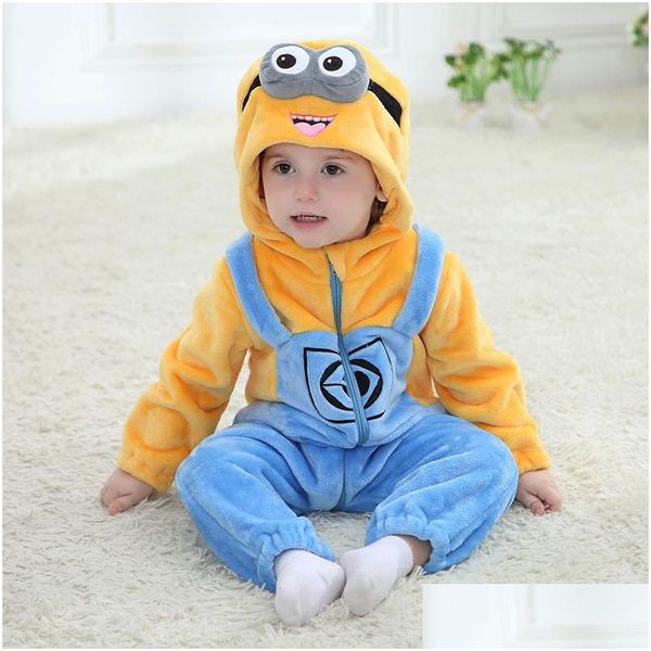 Mamelucos nuevo animal bebé mameluco amarillo minions bebe ropa infantil niño niña ropa dibujos animados franela con capucha mono traje 201030 dro dh2ih