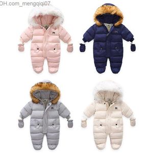 Rompertjes Pasgeboren Baby Winter Kleding Waggel Jumpsuit Hooded Binnen Fleece Meisje Jongen Kleding Herfst Overalls Kinderen Outerwear290l Z230724