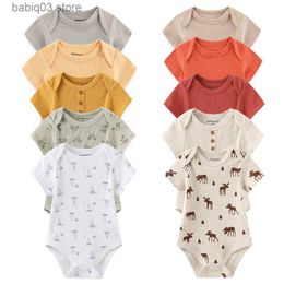 Barboteuses New Born Bodys 2023 Unisexe 5 Pièces Bébé Fille Vêtements Solide Couleur Coton Bébé Garçon Vêtements Ensemble Bande Dessinée Imprimer Été Bebes T230529