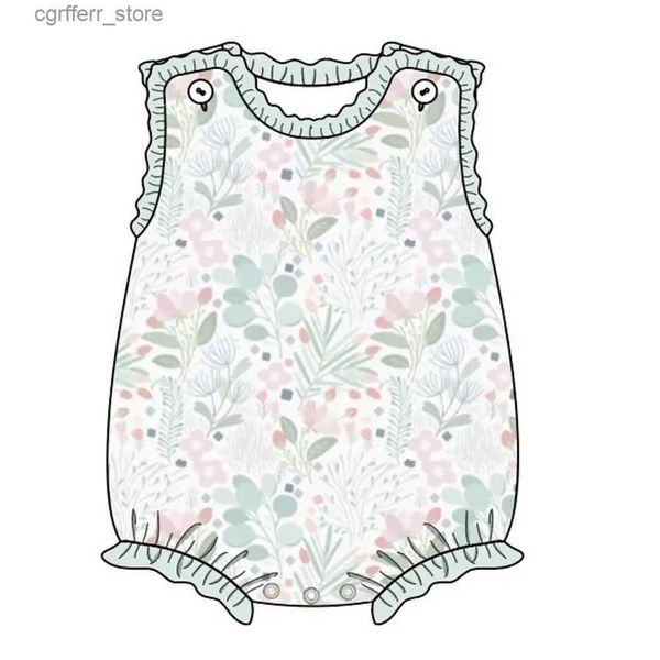 Rompers New Born Bubble Rober Babi Girls Clothes Mint Floral BodySity Flower Impriticing tenue Sleeve One Piece Bebe Shorts 0-3T Jumpsuit L410