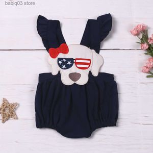 Barboteuses Nouveau-né Jour de l'Indépendance Barboteuse Babi Filles Vêtements Chiot Broderie Body Outfit Manches One Piece Infant Court 0-3T Combinaison T230529