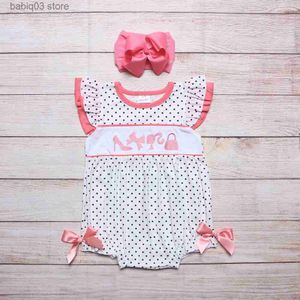 Barboteuses New Born Spots Barboteuse Babi Filles Vêtements Cosmétiques Broderie Body Outfit Manches One Piece Shorts Rose Bow Jumpsuit Pour 0-3T T230529