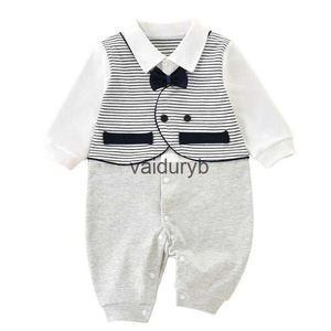 Rompertjes Pasgeboren Baby Jongen Formele Kleding Katoen Gentelman Romper Bowtie Streep Baby Peuter Baby Jumpsuit Verjaardagsfeestje Kostuum 0-2Yvaiduryb