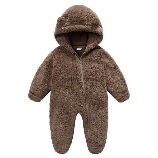 Mamelucos recién nacido bebé niño niña polar mono traje de nieve manga larga con capucha cierre de cremallera abrigo cálido invierno ropa L231114