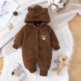 Rompers pasgeboren babykleding 1 tot 18 maanden cartoon schattige beren onesies voor babymeisje jongen lange mouw hoodie warme winter baby romperl240514L240502