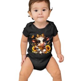 Mompers ropa recién nacida para bebés dibujos animados de leopardo de la vaca de la vaca linda manga corta ajustado ajustado de la manga deltl2405l2405