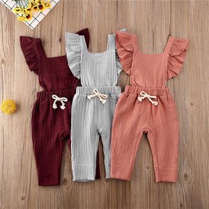 Rompers pasgeboren babymeisje Boy zomerkleding katoen romper jumpsuit outfits ruches mouwloze boogkleding 3 kleur 036m j220922