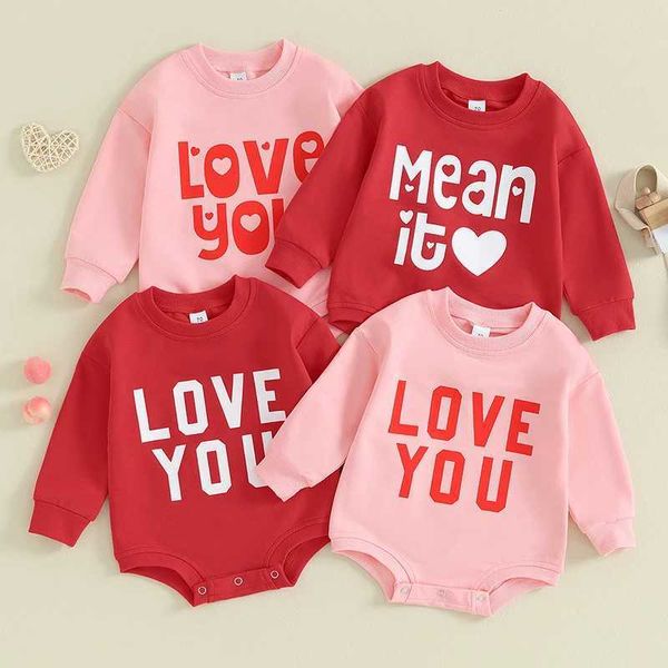 Rompers Newborn Baby Girl Clothes Letter Imprimer Sweatshirt surdimensionné Sweat-Sweat Long Saint Valentin Saint Tenues Bodys PlaySuit H240508