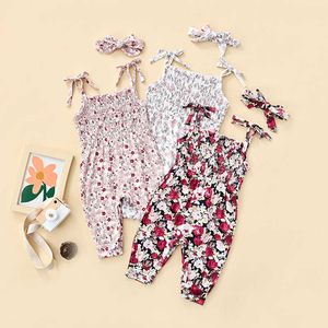 Barboteuses Nouveau-né Bébé Fille Fleur Imprimer Barboteuse Sans Manches Combinaison Onepiece Tenues Sunsuit Toddler Fille 2022 Vêtements D'été J220922