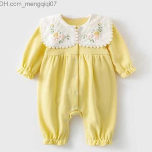 Barboteuses nouveau-né bébé fille combinaison coton à manches longues fleur broderie bébé fille combinaison printemps et automne bébé fille vêtements Z230711