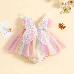 Rompers pasgeboren babymeisje romper jurk vlinder bloemen mouwloze tule 1 st mesh bodysuit jumpsuits zomerkleding H240508