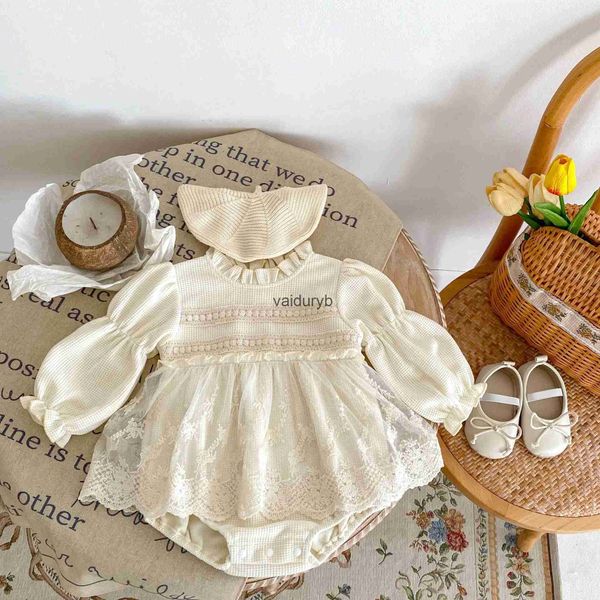 Barboteuses Nouveau-né bébé fille barboteuse bouffée dentelle à volants infantile enfant en bas âge Vintage combinaison une pièce robe tenue automne printemps bébé vêtements 3-18Mvaiduryb