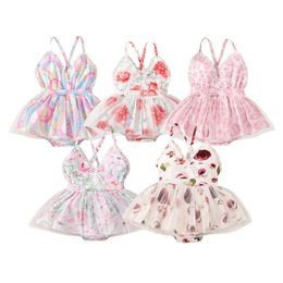 Rompers nouveau-né bébé fille floral robeter v cou de lace en dentelle