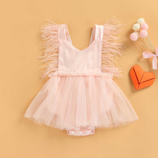 Barboteuses nouveau-né bébé filles barboteuses robe rose dentelle sans manches combishort été bébé vêtements bébé mignon combinaisons vêtements J220922