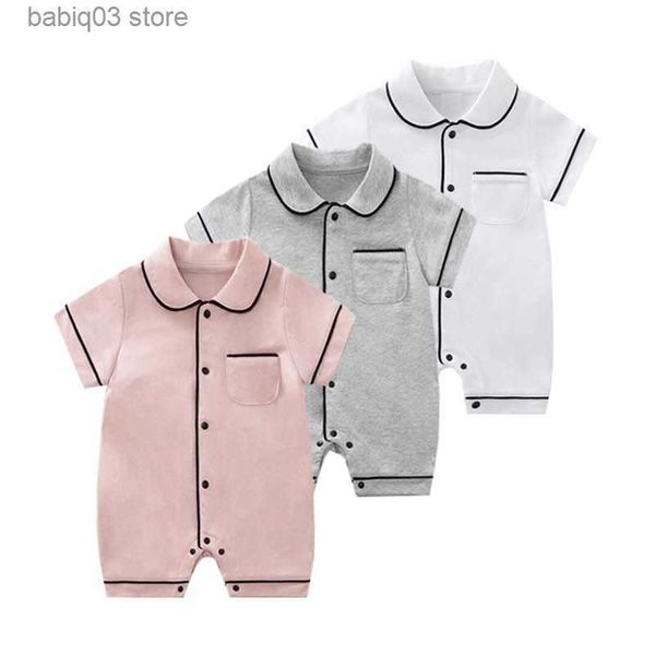 Mamelucos Bebé recién nacido Mameluco Verano Niño Traje Bebé Niños Niñas Sólido Manga corta Ropa para el hogar Ropa Mameluco Pijamas de algodón Mono T230529