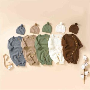 Rompers pasgeboren baby rompers hoeden kleding sets herfst winter vaste gebreide baby's kinderen jongen meisje truien jumpsuits outfits 2pc brearwear j220922