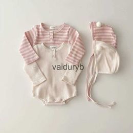 Barboteuses Nouveau-né fille garçon coton côtelé barboteuse + casquette 2 pièces infantile enfant en bas âge ld à manches longues combinaison printemps automne bébé vêtements 3M-18Mvaiduryb