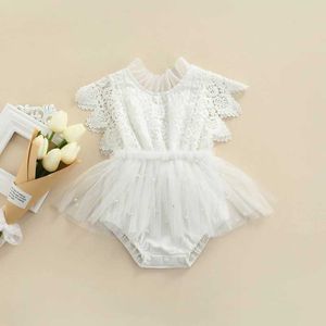 Rompers nouveau-né bébé bébé fille en dentelle à manches à volante roberie robe sans manches