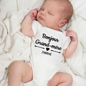 Rompers Bodys de nouveau-né pour bébé bonjour Grand-moi-mère Jarrive en français drôle garçon filles gamin rampe