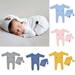 Rompertjes Pasgeboren Romper Set Betaalde Gebreide Voeg Slaperige Hoed toe 2 stks / set Schattige Baby Pography Prop M2997 Drop Delivery Kids Moederschap Clothin Dhshu