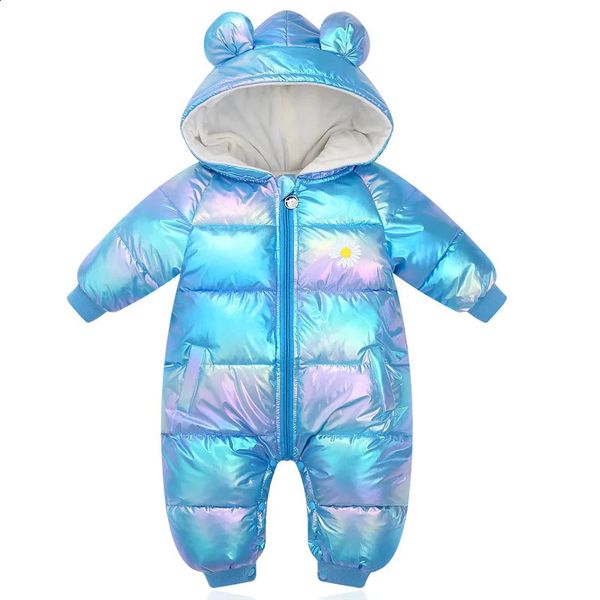 Barboteuses OLEKID 2023 Plus velours brillant bébé hiver dessin animé à capuche imperméable né filles Snowsuit bambin garçons combinaisons 231118