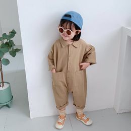 Mamelucos Pakaian Anak anak Mono Musim Gugur Baru Anak Laki laki Perempuan Kasual Huruf Perkakas Denim Bayi Gaya Jepang Corea 1 7 Y 230516