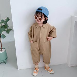 Barboteuses Pakaian Anak anak Combinaison Musim Gugur Baru Anak Laki laki Perempuan Kasual Huruf Perkakas Denim Bayi Gaya Jepang Corée 1 7 Y 230516