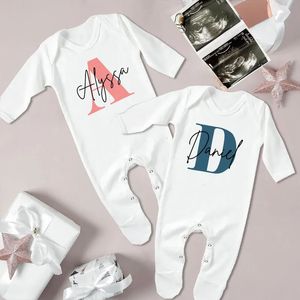 Barboteuses Nom personnalisé Initial bébé Babygrow dors-bien gilet body né à la maison tenue d'hôpital naissance infantile cadeaux de douche 231027