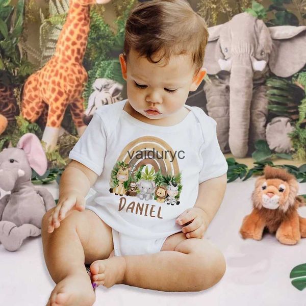 Mamelucos Mono de bebé personalizado Animal arcoíris con nombre Monos para bebés Trajes salvajes para recién nacidos Mameluco Regalos de cumpleaños para bebésvaiduryc