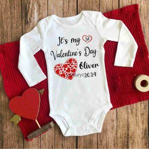 Rompers Personnalized Valentine Baby Bodys Custom Infant First Saint Valentine's Day Tenics Clothes Newborn Jumps avec nom Baby Raiper H240508