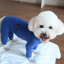 Barboteuses Pet Dog Combinaison Mince Chiot Vêtements Rayé Salopette Extensible Pur Coton Pyjamas Pour Petits Chiens Chihuahua Caniche Home Wear