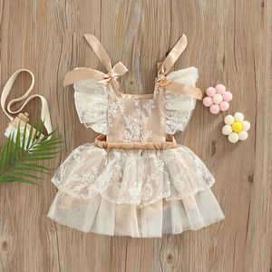 Barboteuses Princesse Lovely Baby Girls Tutu Jupe Body Party born Summer Romper Ruffle Sleeve Floral Playsuit Avec Crotch Buttons 230311