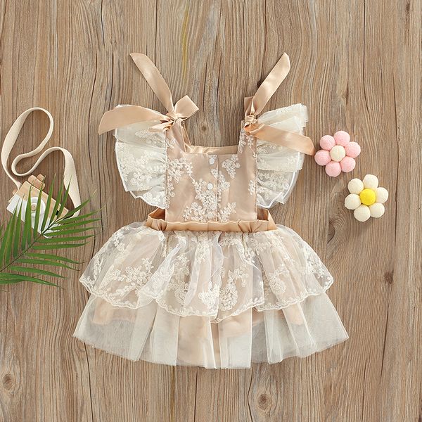 Barboteuses Princesse Lovely Baby Girls Tutu Jupe Body Party born Summer Romper Ruffle Sleeve Floral Playsuit Avec Crotch Buttons 230525