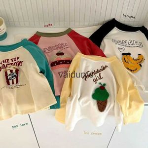 Rompers pullover 2024 lente nieuwe ldren lange mouw t shirts schattige cartoon print jongens meisjes katoen shirt tops kinderen tee mode babykleding h240508