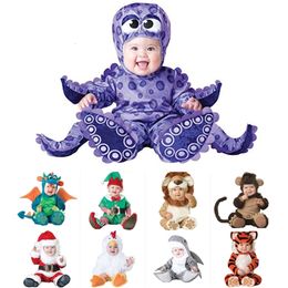 Rompertjes Purim Jurk Kerst Cartoon Baby Jongens Meisjes Halloween Dinosaurus Kostuum Romper Kinderkleding Set Peuter Co splay Triceratops 230918