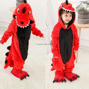 Rompertjes Rode Dinosaurus Onesie Kigurumi Pyjama Baby Meisjes Dieren Overalls Jumpsuit Cartoon Cosplay Kostuum Nachtkleding Jongen Pyjama Pijama 231208