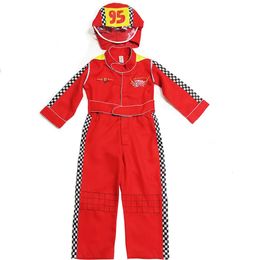 Rompertjes rood racecoureur kostuum voor kinderen raceauto halloween cosplay kostuums spel 231207