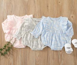 Rompertjes Baby Meisjes Casual Lange Mouw Jumpsuits Mode Kleine Daisy Jacquard Ruches Driehoek Geboren Kleding9499596