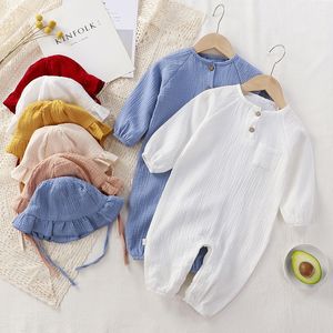 Rompers Romper Bayi Musim Semi Musim Gugur Jumpsuit Anak-anak Katun Muslin Baju Anak Perempuan Baru Lahir Anak Laki-Laki Balita Onesie Bayi Set Pakaian Bayi 230425