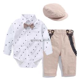 Mamelucos Conjunto de ropa de mameluco para bebé niño Sombrero con lazo Traje de caballero Mono para bebé infantil Ropa para bebés recién nacidos Pantalones con cinturón Conjunto para niños pequeños L231129