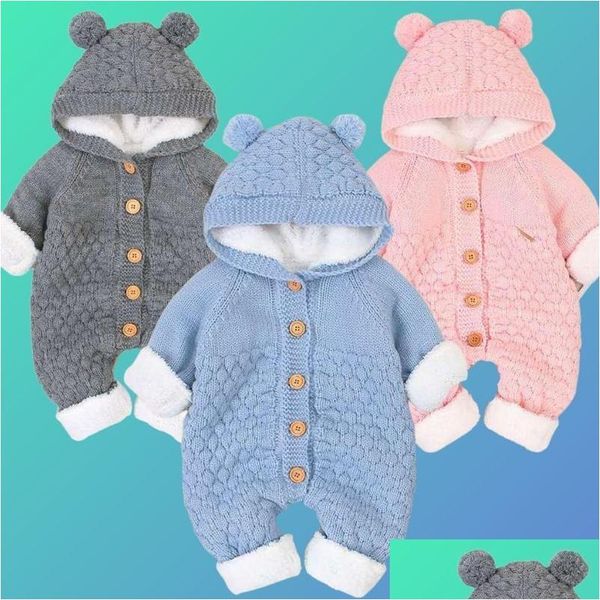 Barboteuses Barboteuses Né Bébé Vêtements Cardigan À Capuchon Automne Hiver Fille Garçon Mode Infantile Costume Enfants Enfant En Bas Âge Cachemire Tricot Combinaison 22 Dh15B